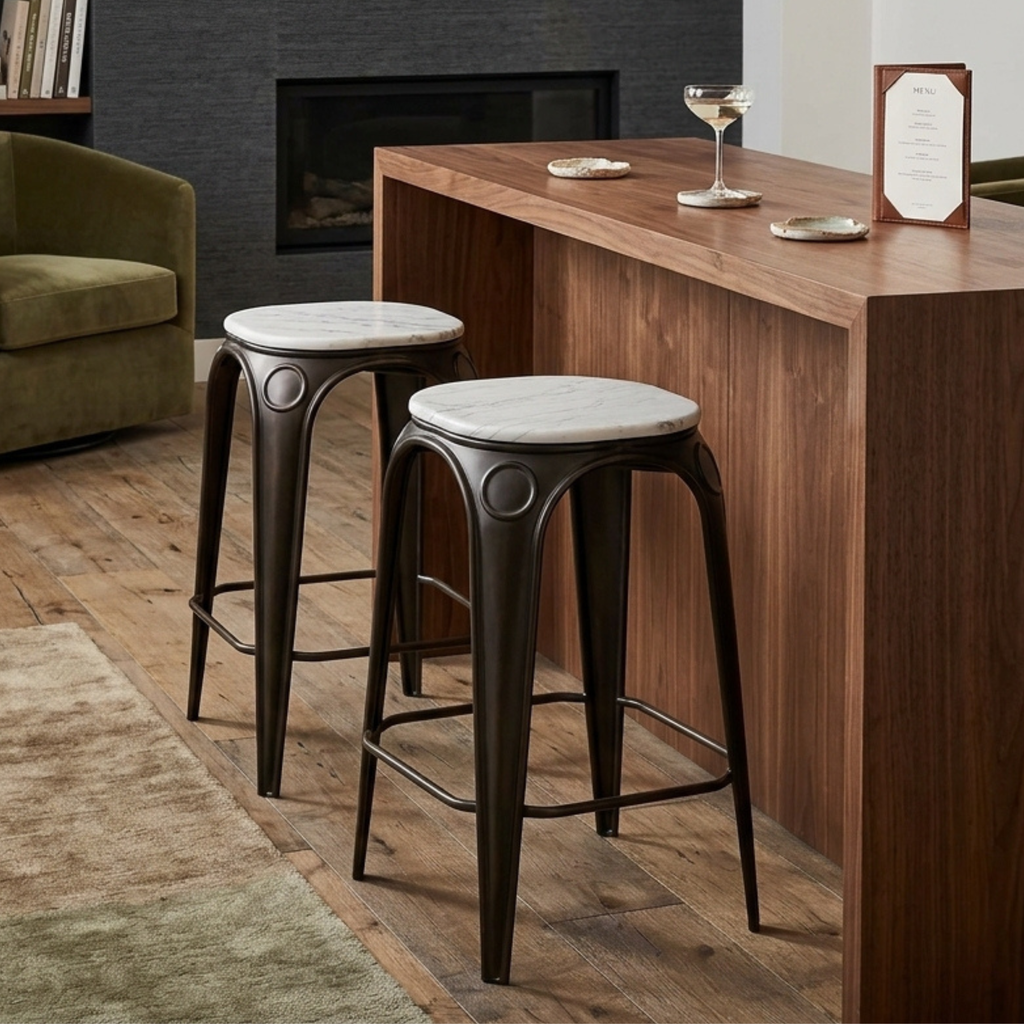 WS11 - Marble Top on Metal Legs Counter Stool