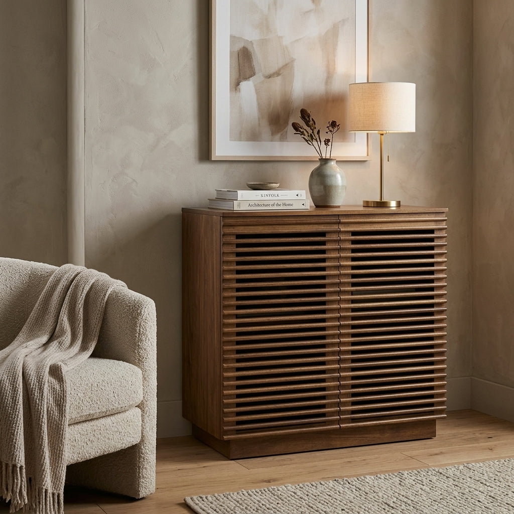 WS126 - Solid Wood Fluted 2-Door Cabinet
