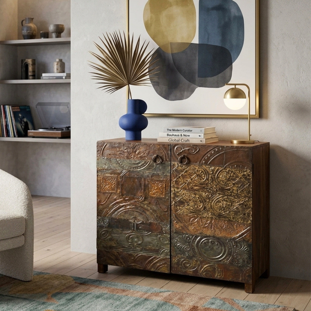 CA01 - Reclaimed Wood Antique Tile Fitted Cabinet