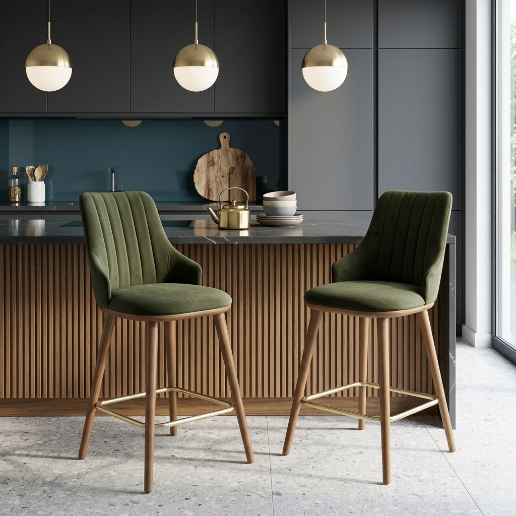 CH09 - Olive Green Upholstered Bar Stool