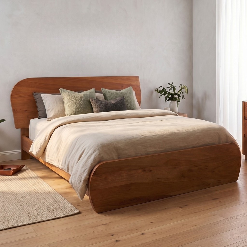 LH54 - Solid Acacia Platform King Bed with Slats