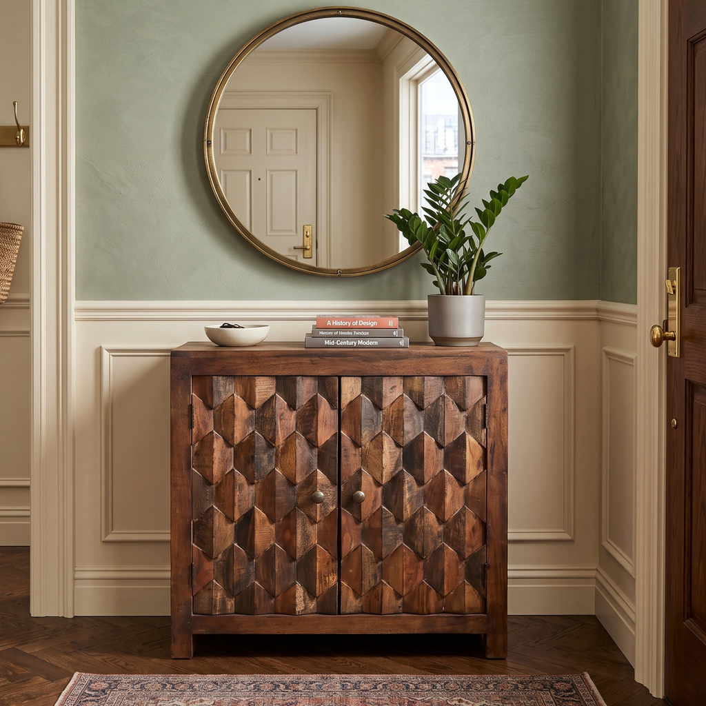 WS56 - Reclaimed Wood Carved 2-Door Cabinet