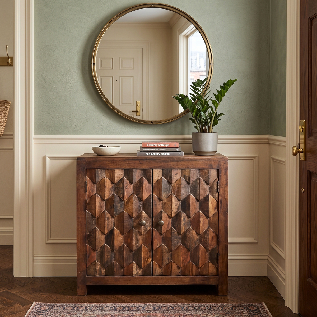 WS56 - Reclaimed Wood Carved 2-Door Cabinet