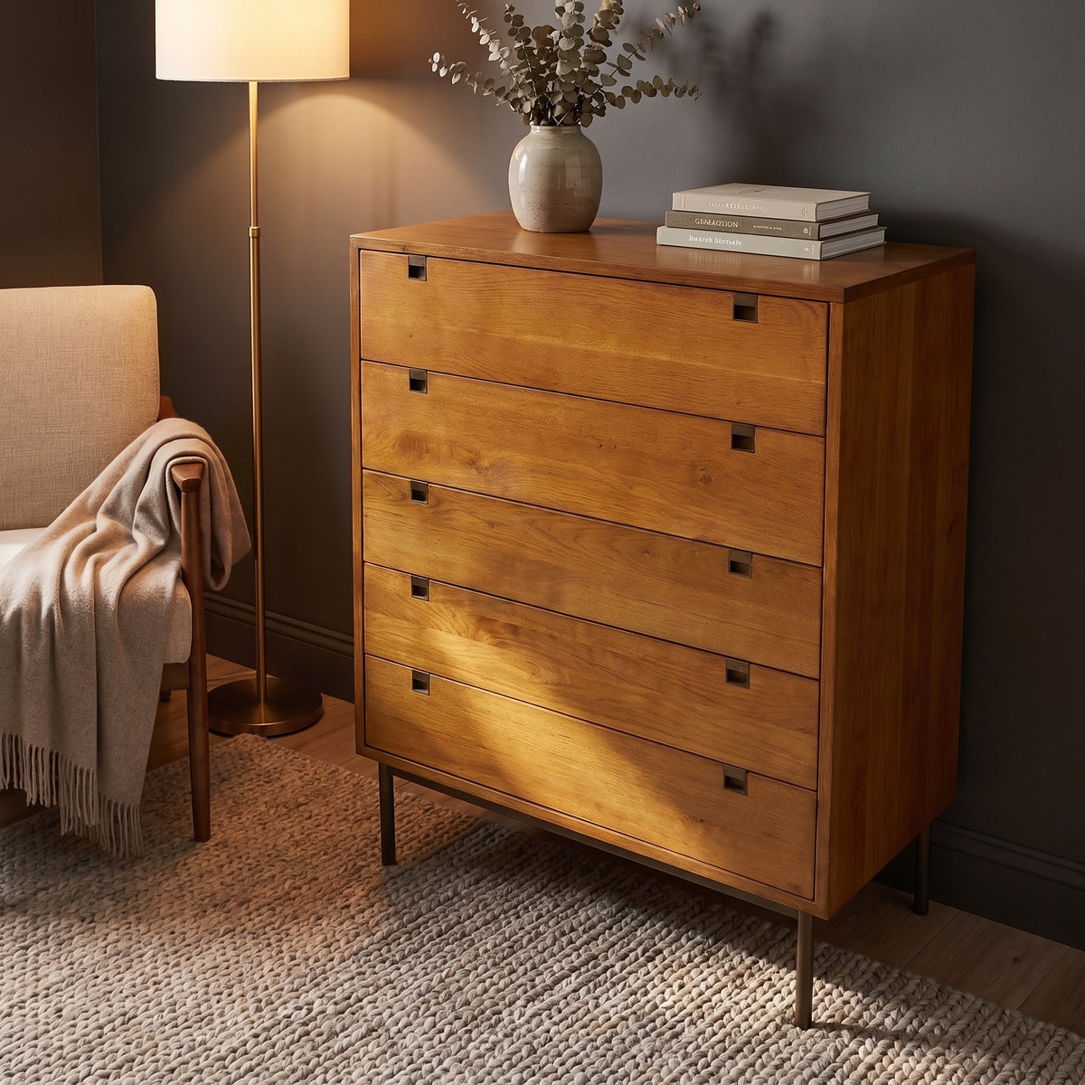 LH116 - Solid Wood 5 Drawer Tallboy Dresser