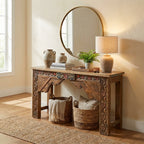 WS25 - Reclaimed Painted Wood Carved Front Console Table