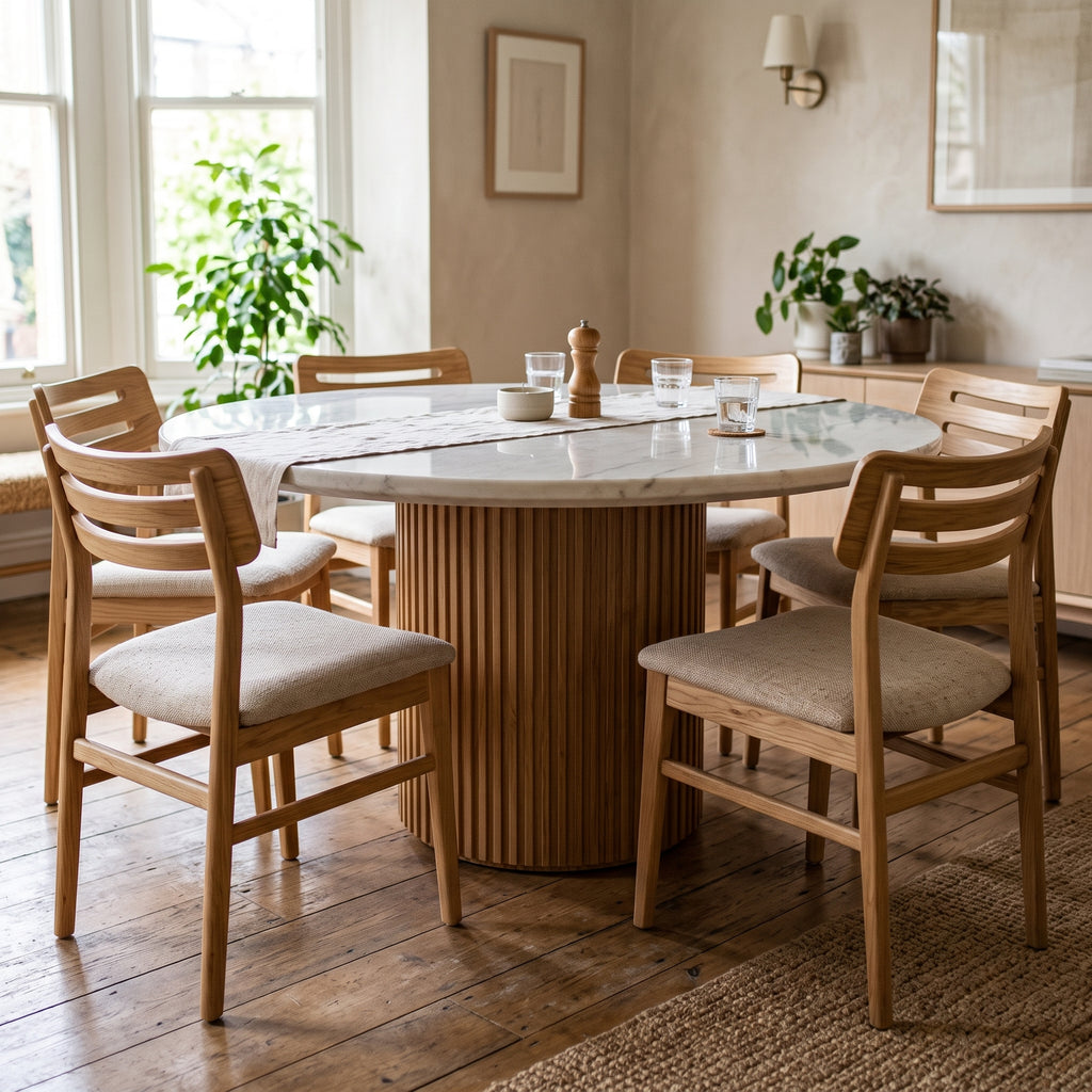 DT06 - Round Solid Marble Fluted Pedestal Dining Table