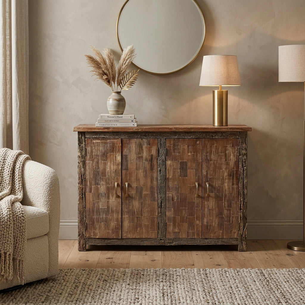 WS39 - Reclaimed Wood White Wash 4-Door Cabinet