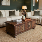 WS133 - Reclaimed wood carved fitted coffee table with storage