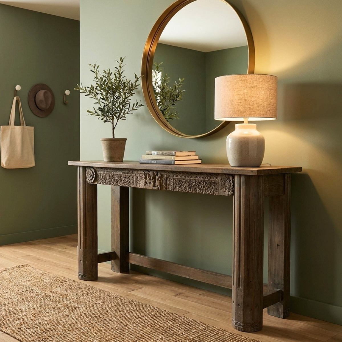 WS52 - Reclaimed Wood Antique Carving Console Table