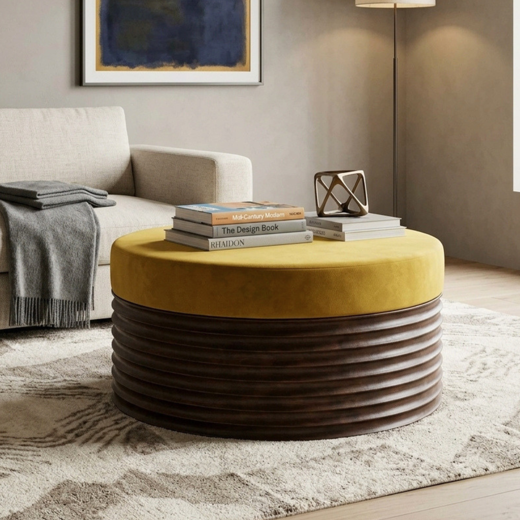 W031 - Solid Acacia Carved Base Coffee Table