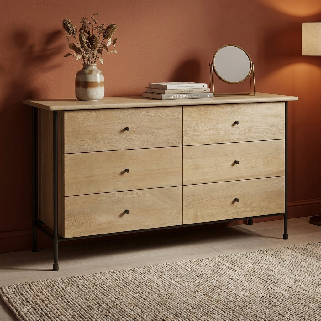 LH81 - Solid Acacia 6 Drawer Dresser