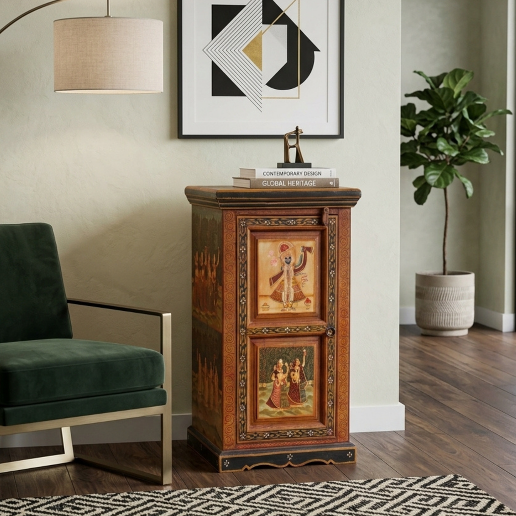 WS42 - Antique Hand-Painted Shreenathji Cabinet