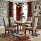 CH04 - Beige Linen Upholstered Dining Chair with Metal Detail