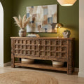 WS68 - Reclaimed Wood Carving & Antique Door Bottom Shelf Console