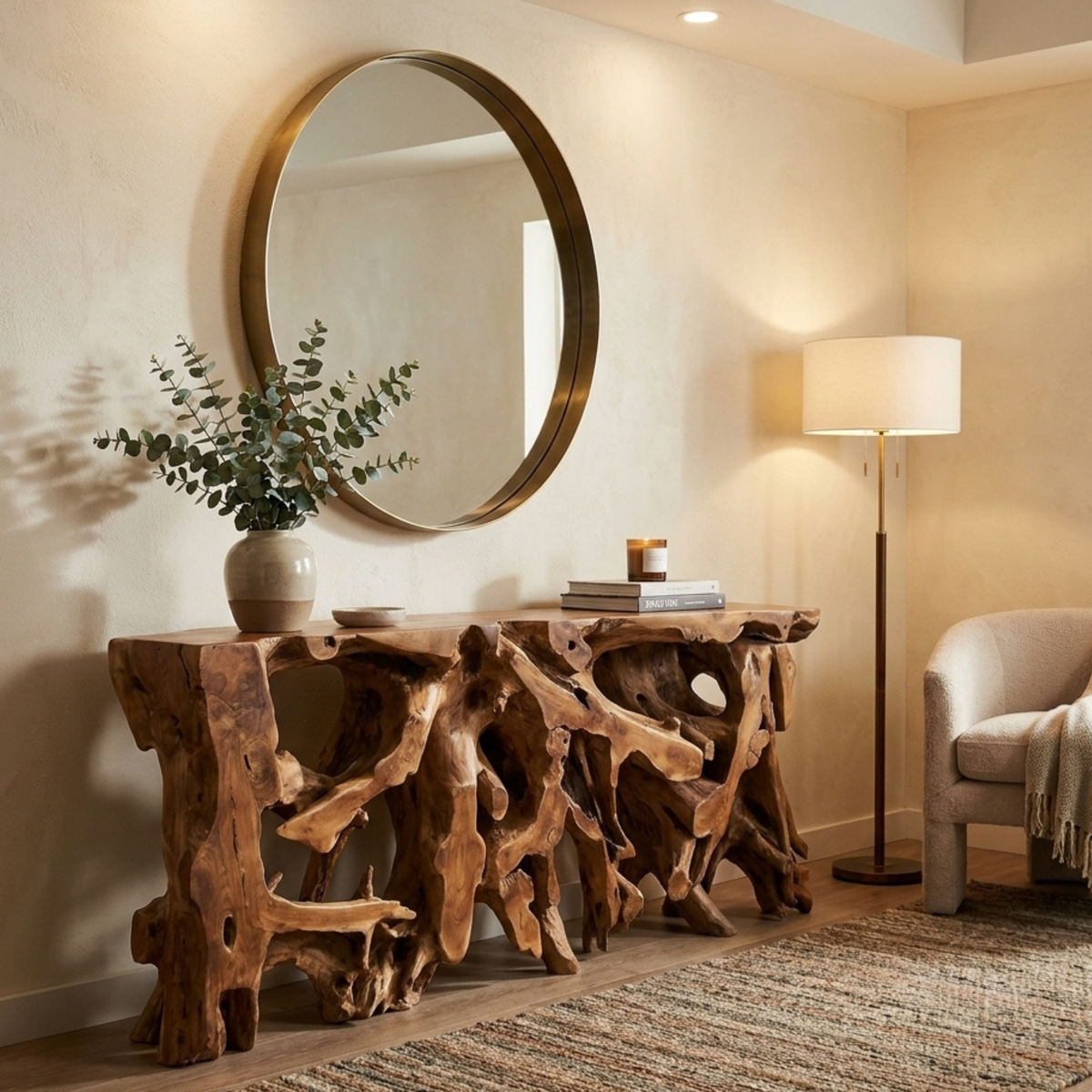 WS4N - Natural Teak Root Console Table