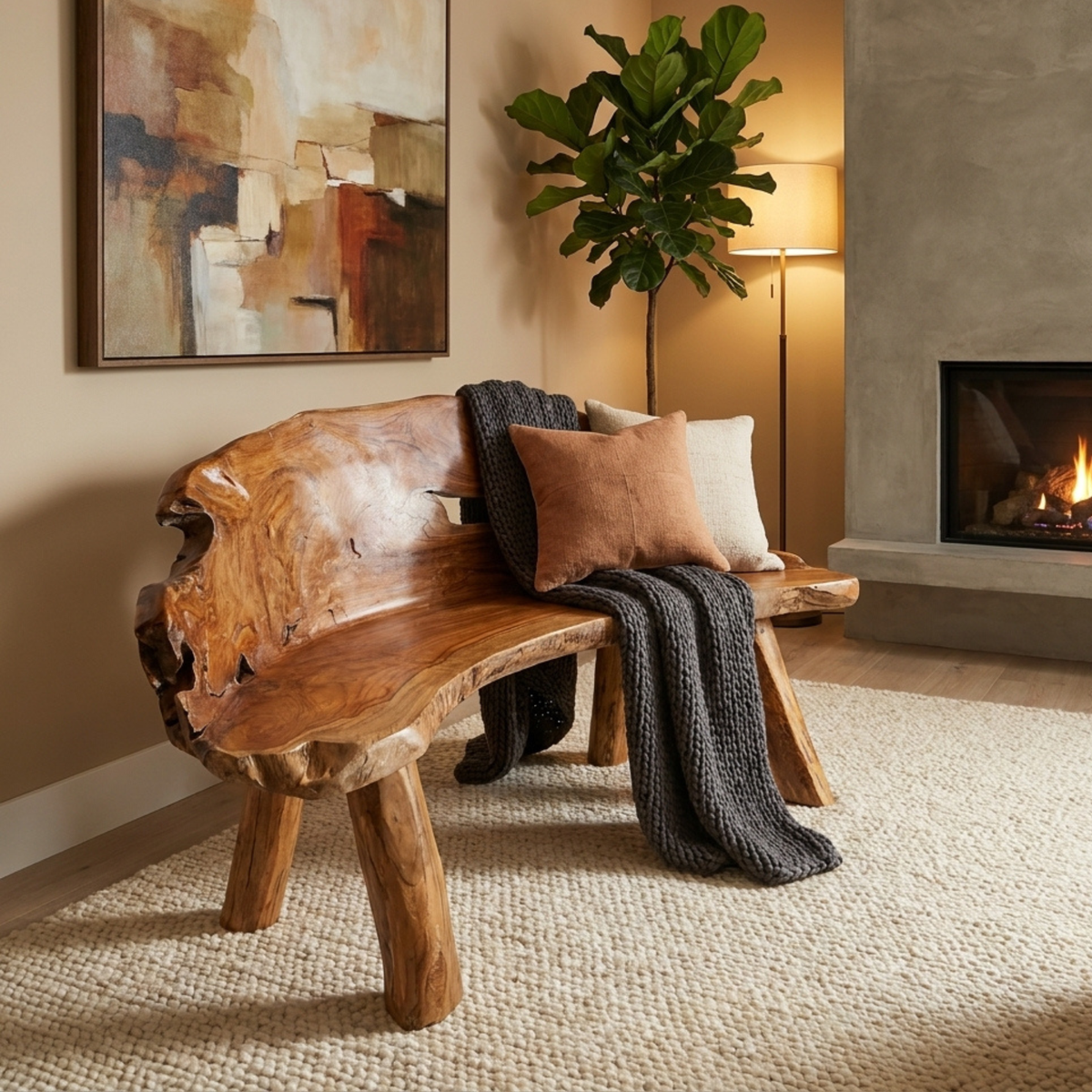 WS15 - Teak Root 3 Seats Bench