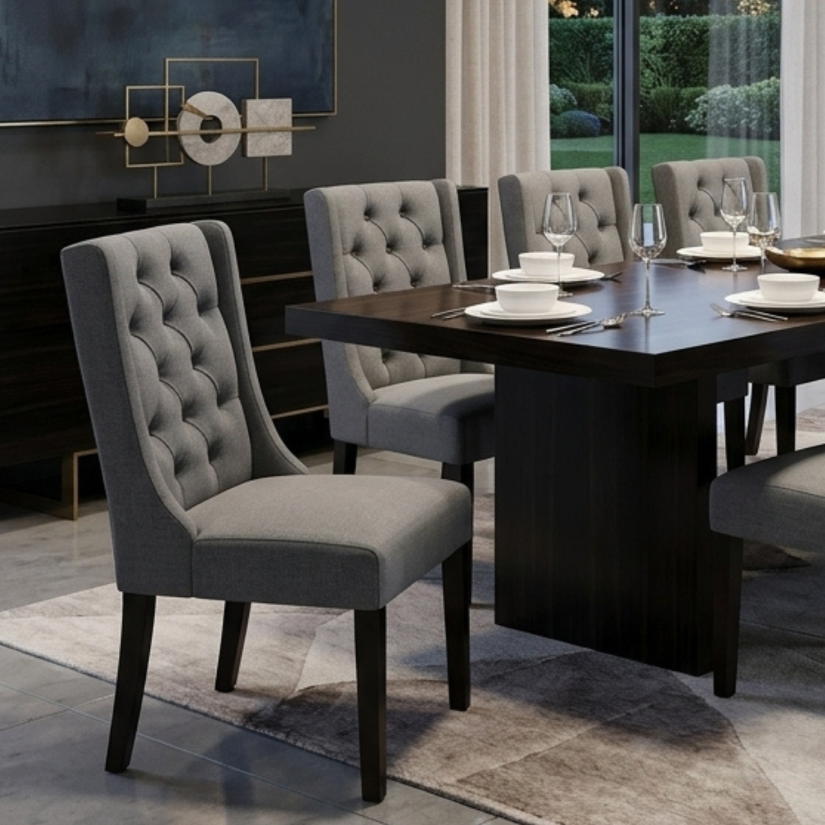 CH01 - Linen Upholstered Tufted Dining Chair