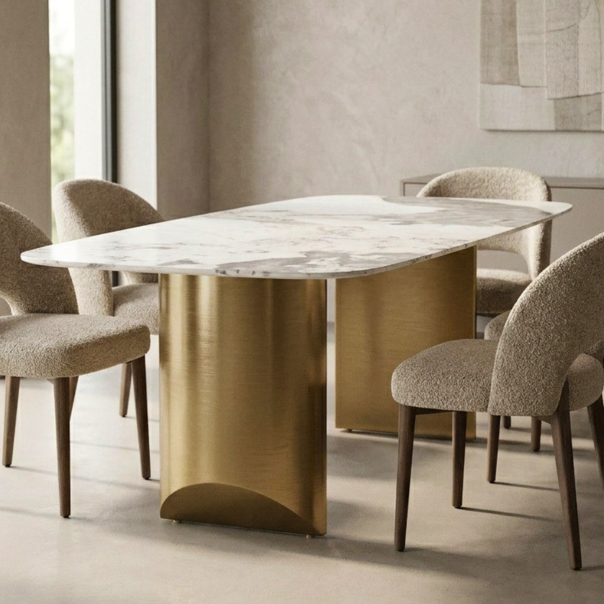 C00932 - Sintered Stone Dining Table with Double Pedestals
