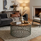 WS2873 - Reclaimed Wood Iron Jali Base Coffee Table