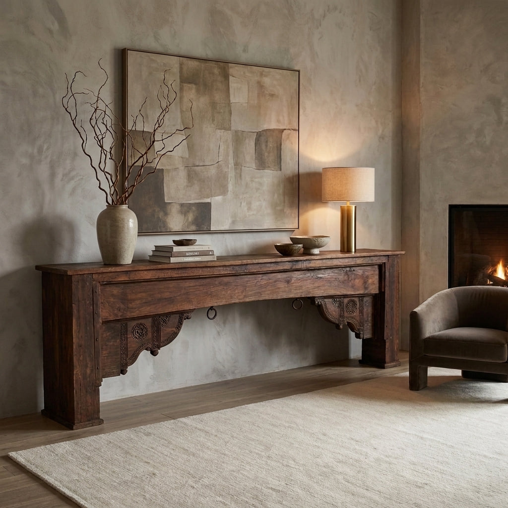 WS76 - Reclaimed Wood Antique Carved Console Table
