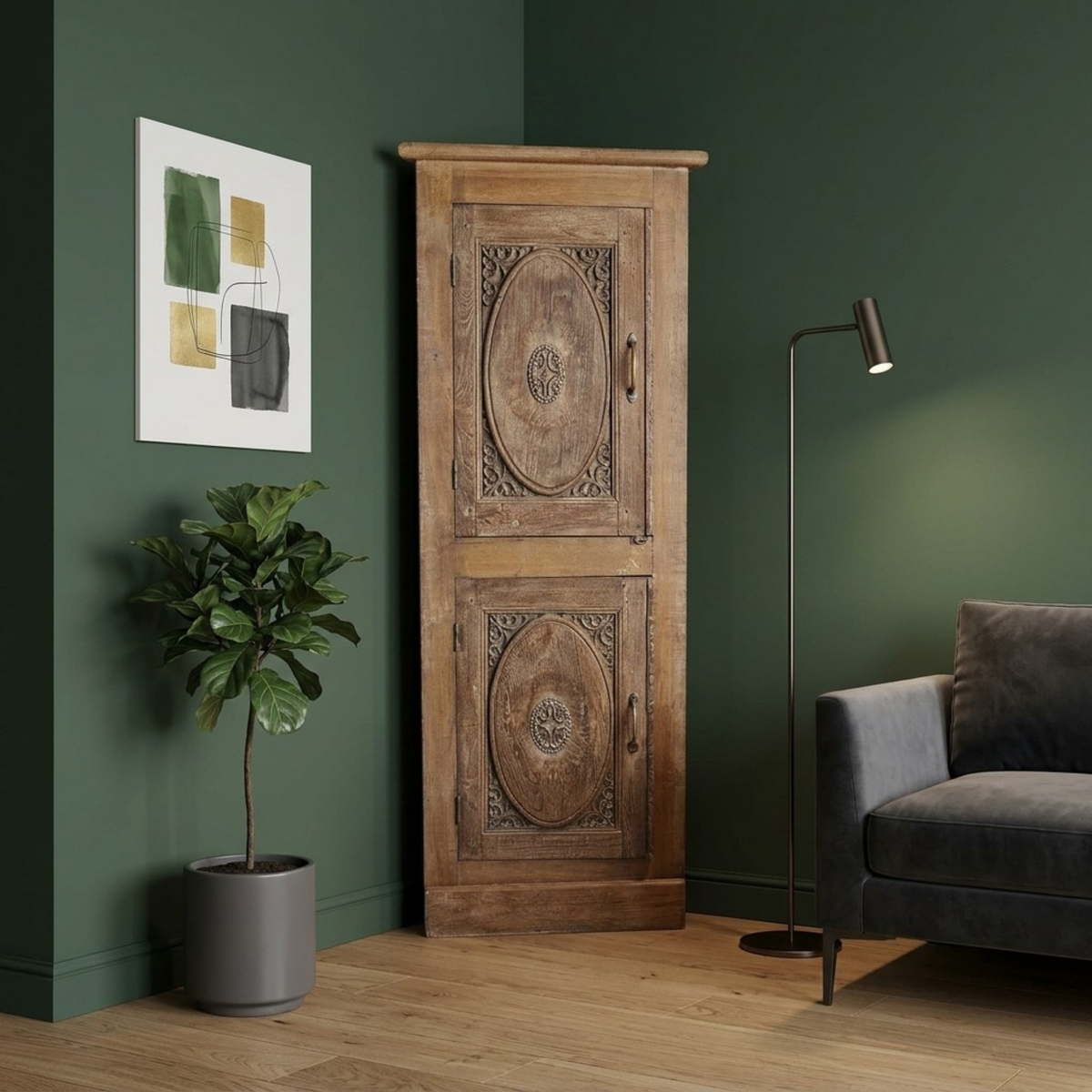 WS111 - Hand-Carved Corner Cabinet