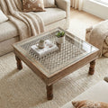 WS13 - Reclaimed Wood Jali Fitted Inlay Glass Top Coffee Table