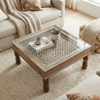 WS13 - Reclaimed Wood Jali Fitted Inlay Glass Top Coffee Table