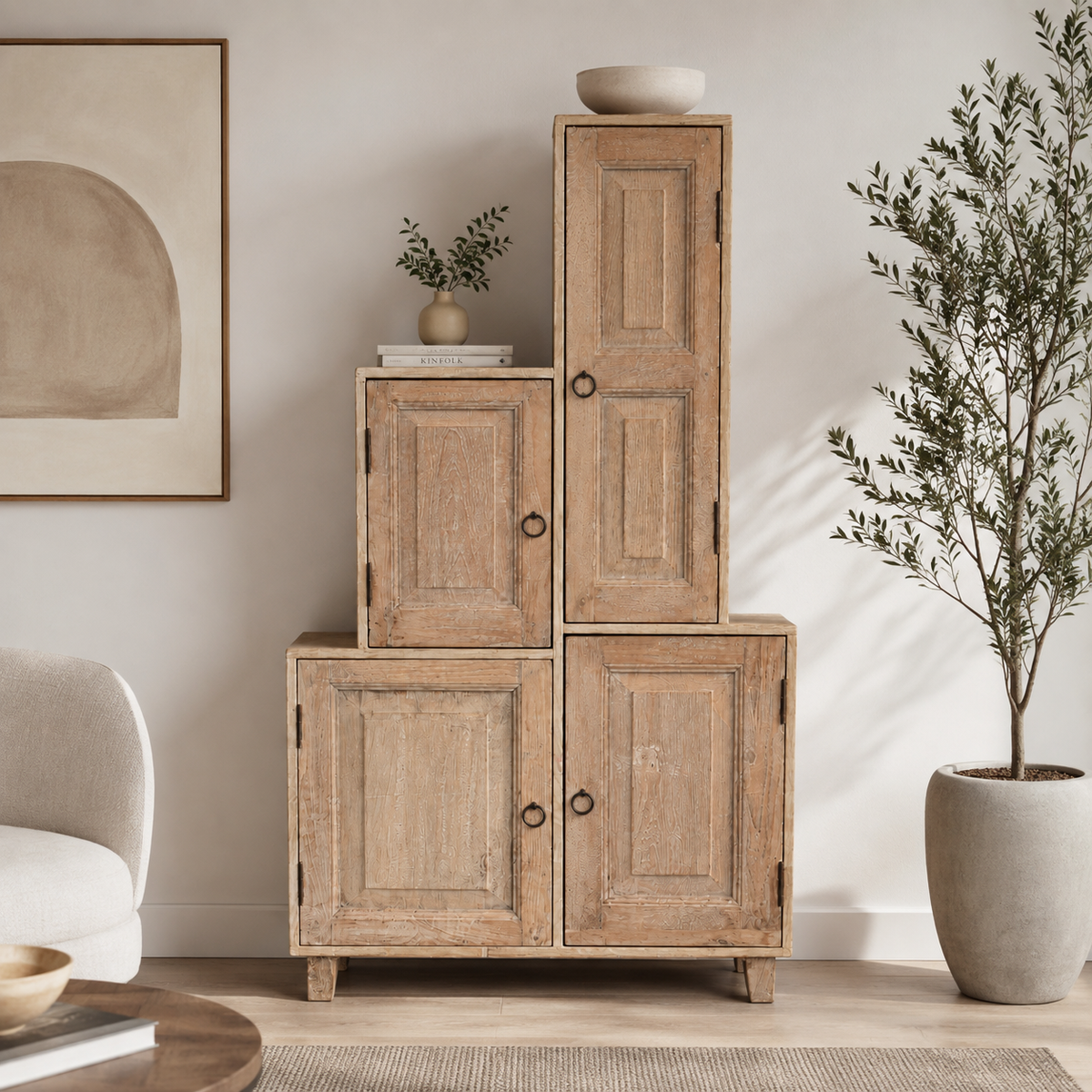 WS263356 - Teak Wood Antique Panel Armoire