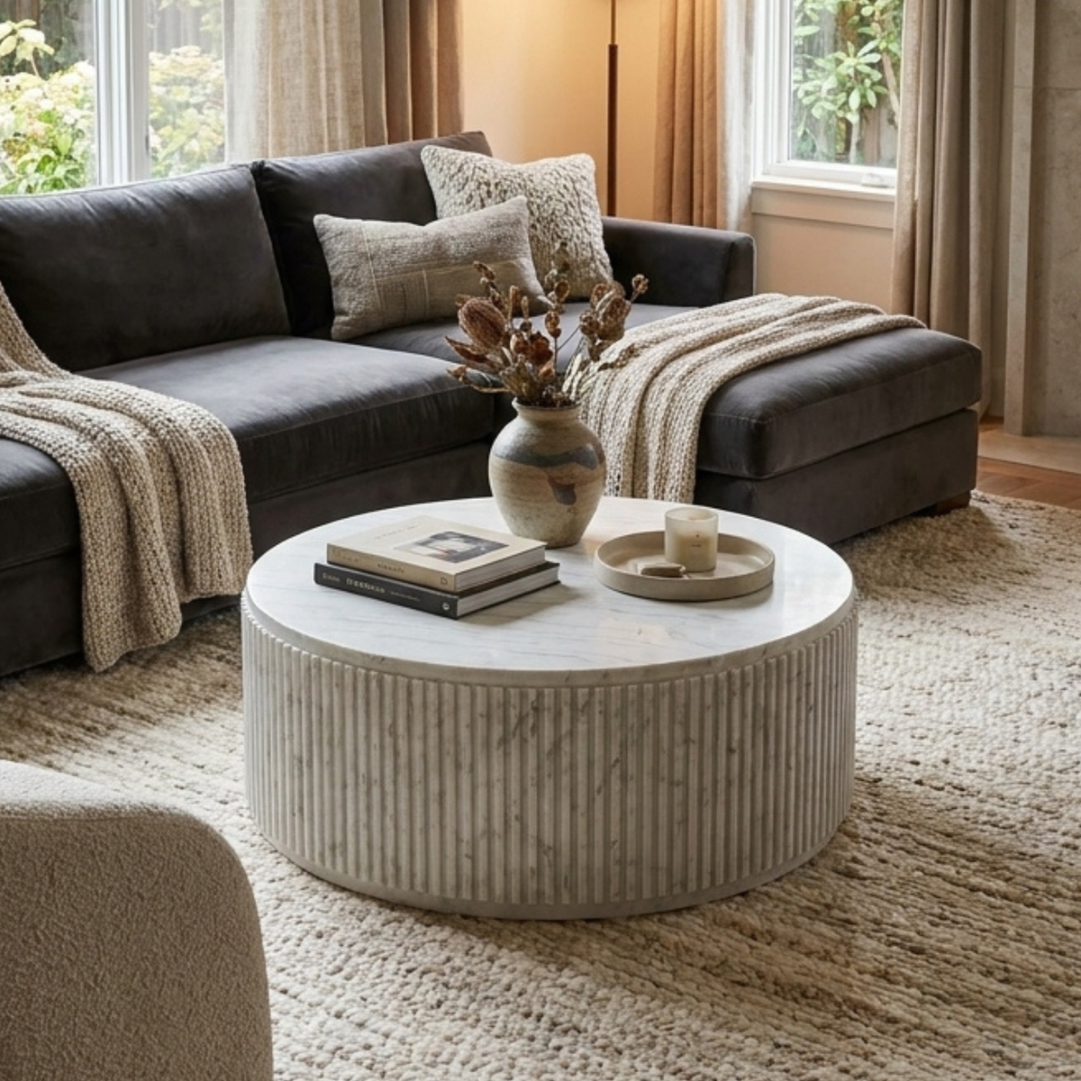 WS0122 - Fluted Round Marble Coffee Table