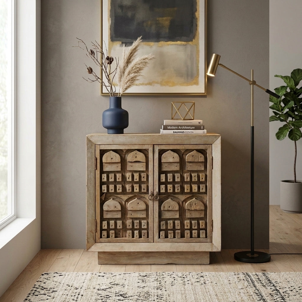 WS47 - Reclaimed Wood Carved 2-Door Cabinet