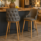 CH08 - Brown Tufted Leather Bar Stool
