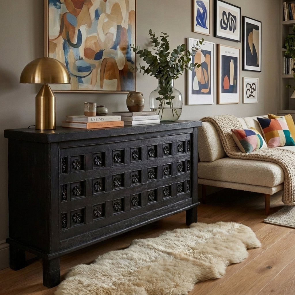 WS40 - Reclaimed Wood Carved Panel Storage Chest