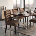 CH03 - Brown Linen Upholstered Tufted Dining Chair