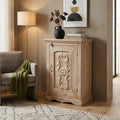 WS37 - Reclaimed White Wash Wood Carved Door Cabinet