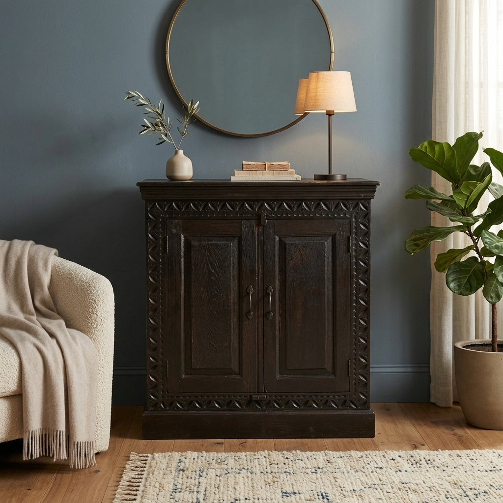 WS43 - Reclaimed Wood Carved 2-Door Cabinet