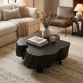 LH114 - Solid Acacia Free Form Black Coffee Table