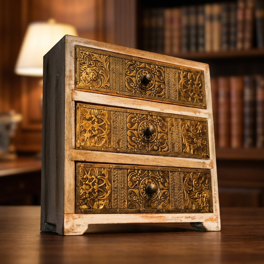 WB1 - Decorative 3-Drawer Wooden Storage Chest