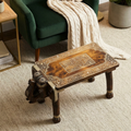 WS141 - Solid Wood Brass Fitted Carved Elephant Stool