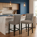 CH07 - Brown Linen Upholstered Tufted Counter Chair