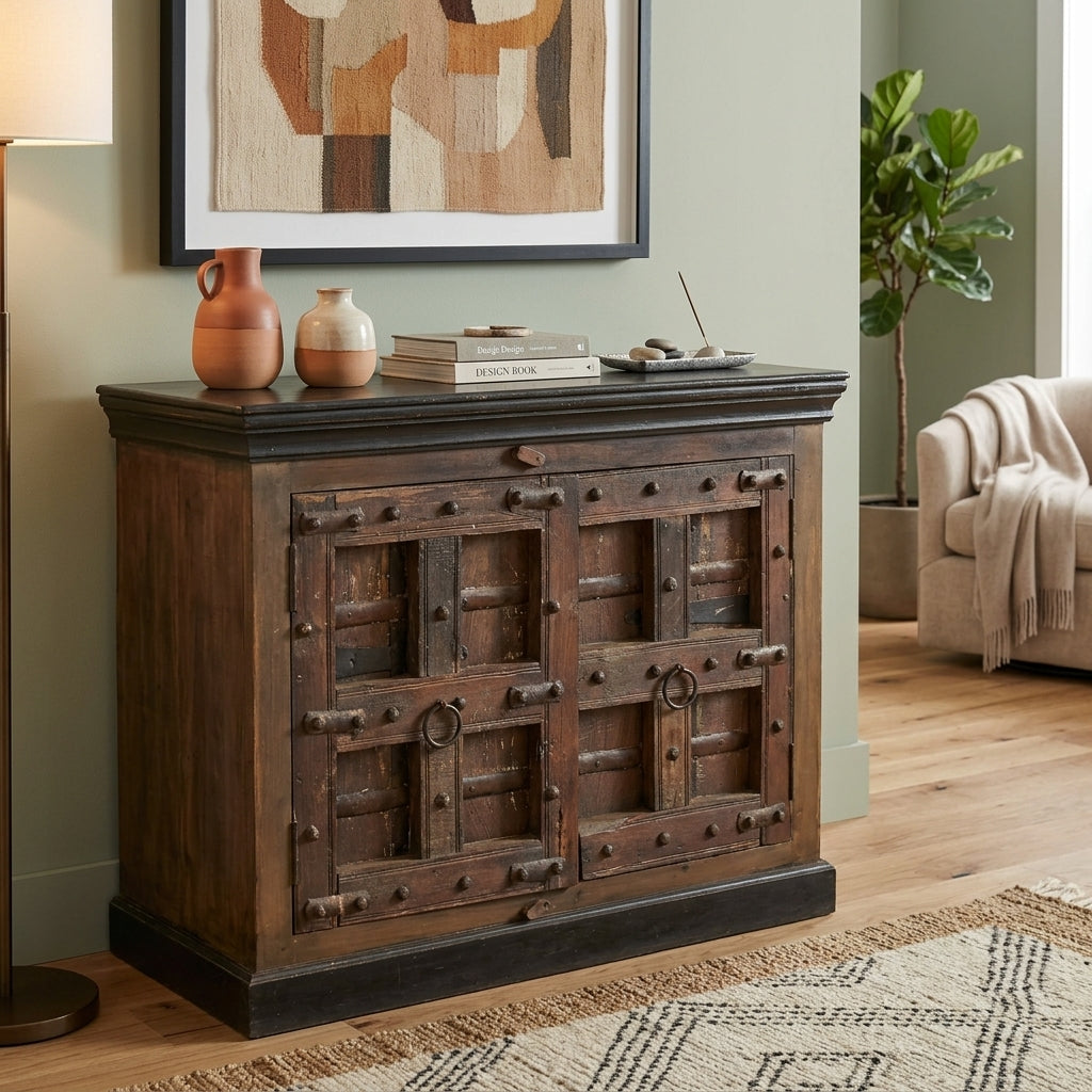 WS75 - Reclaimed Wood Metal-Fitted Antique 2-Door Buffet
