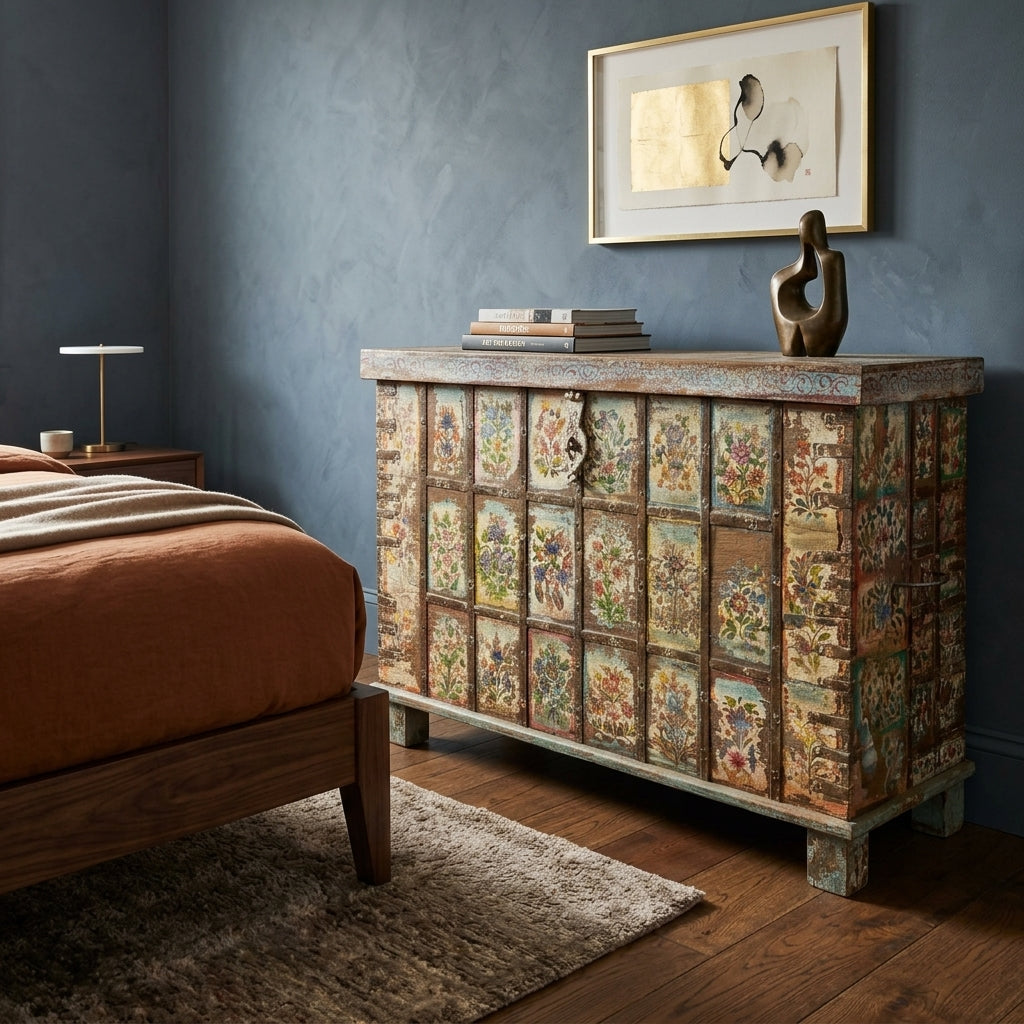 WS176 - Hand Painted & Metal Fitted Antique Storage Chest