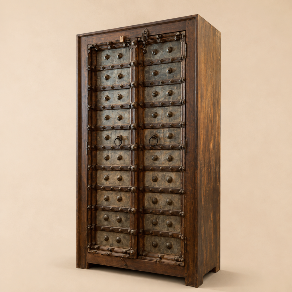 WS36 - Antique Handcrafted Wooden Door with Rustic Metal Detailing