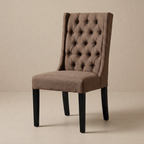CH03 - Brown Linen Upholstered Tufted Dining Chair