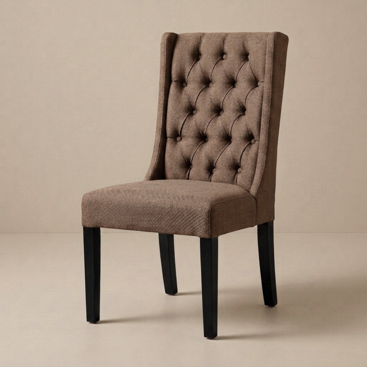 CH03 - Brown Linen Upholstered Tufted Dining Chair