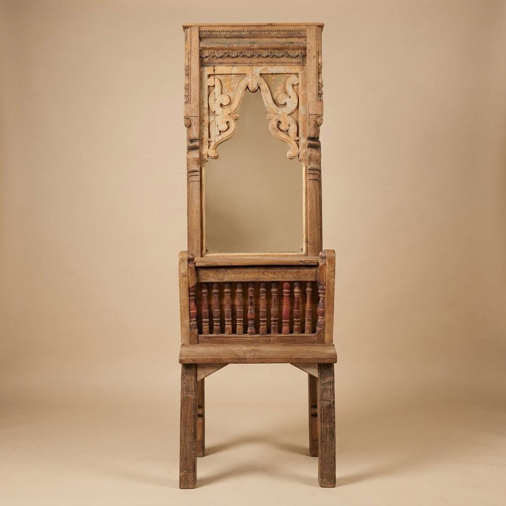 WS298 - Reclaimed Wood Antique Frame Mirror With Storage Console