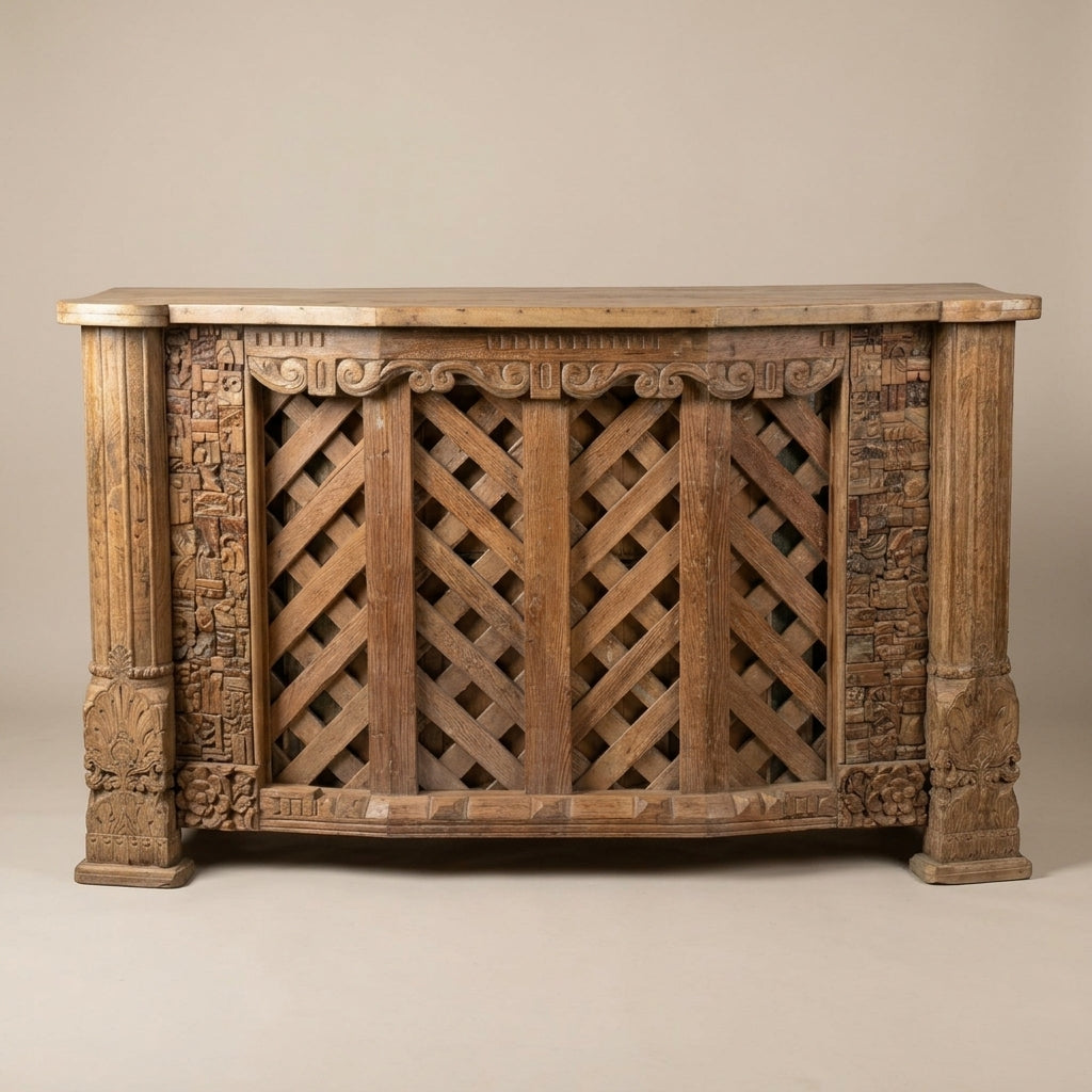 BC04 - Reclaimed Wood Carved Column Bar