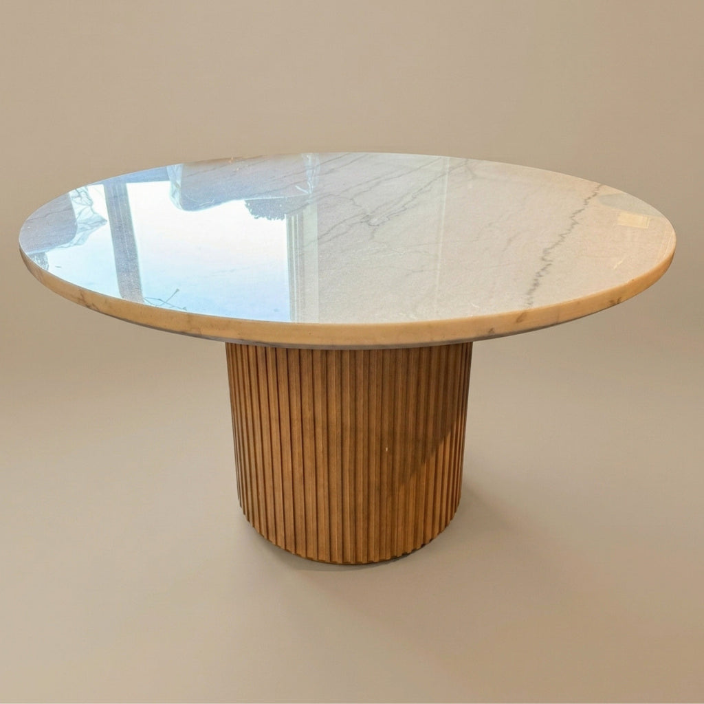 DT06 - Round Solid Marble Fluted Pedestal Dining Table