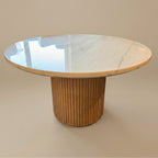 DT06 - Round Solid Marble Fluted Pedestal Dining Table