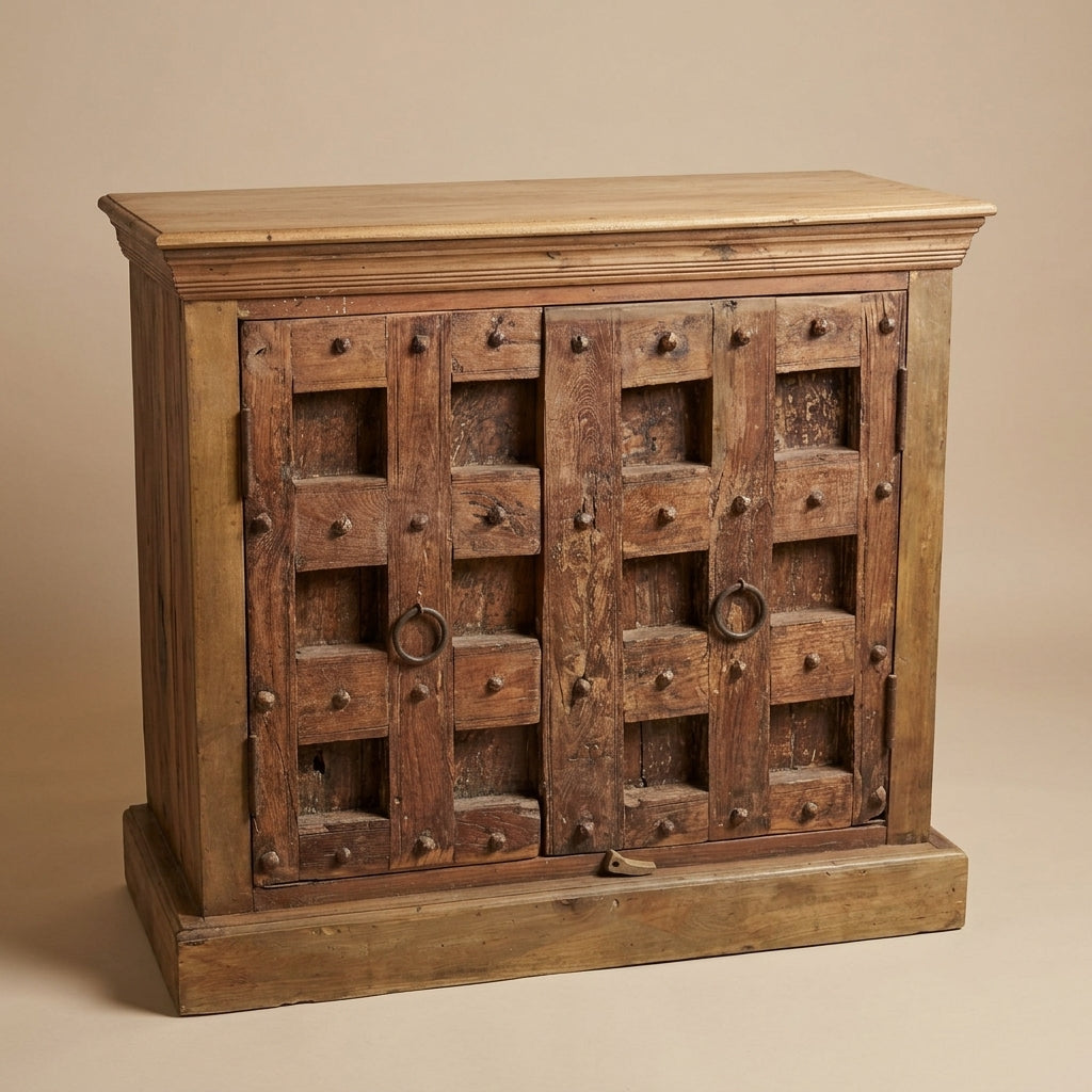 WS154 - Reclaimed Wood Metal-Fitted 2-Door Antique Cabinet
