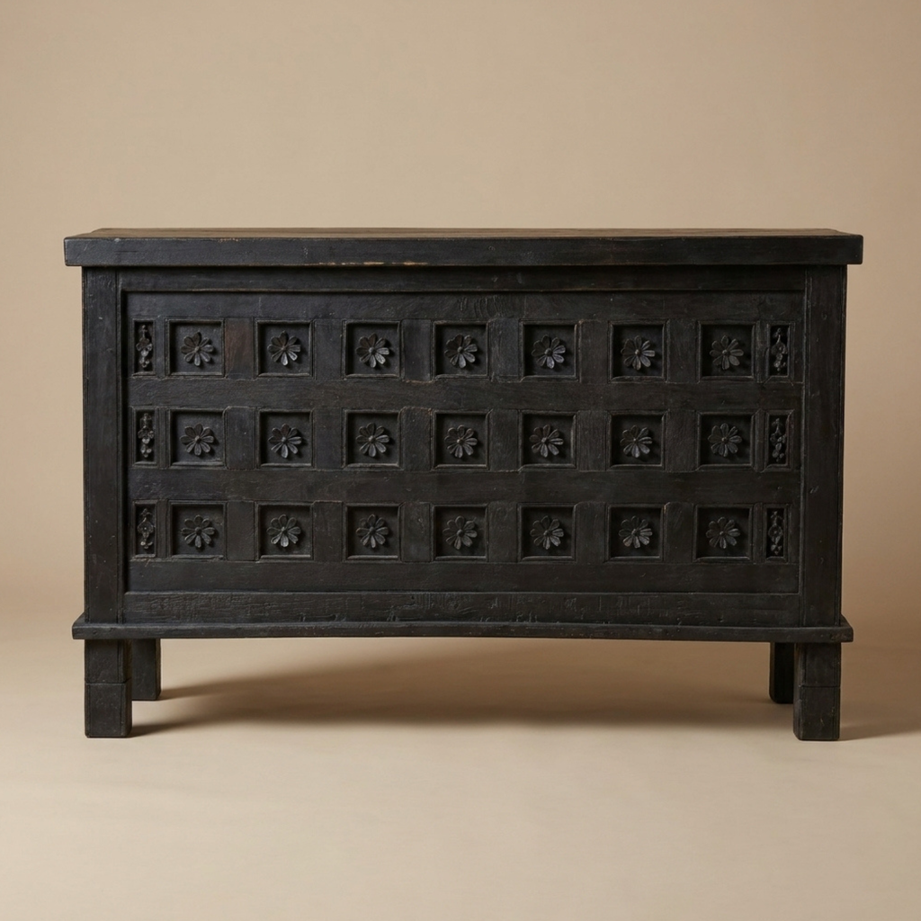 WS40 - Reclaimed Wood Carved Panel Storage Chest